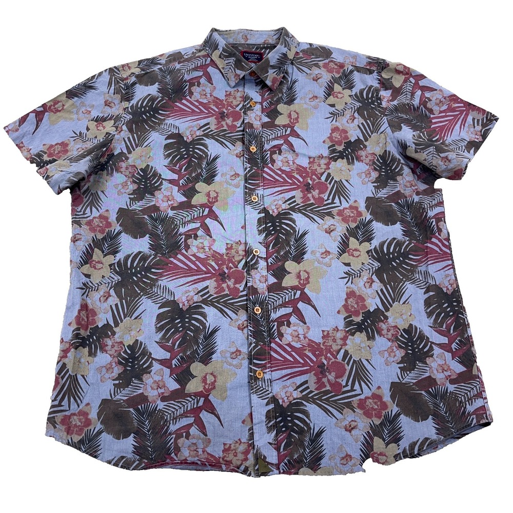 Untuckit Shirt Men XXL 2XL Blue Floral Hawaiian Button Up Slim Fit Camp Beach